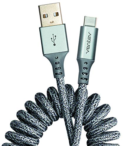 Ventev Usb A To Usb C High-Speed Helix Travel Cable For Iphone 15-17, Samsung, Pixel, Android Phones And More Devices (Heather Gray)