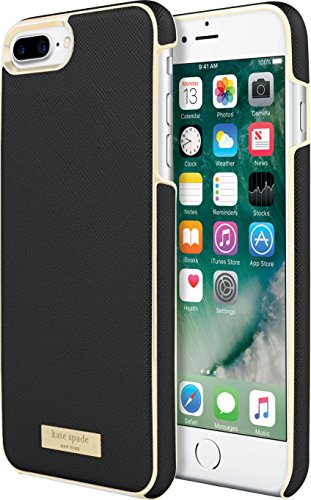KATE SPADE NEW YORK WRAP CASE [SHOCK ABSORBING] FITS APPLE IPHONE 7 PLUS - SAFFIANO BLACK/GOLD LOGO PLATE
