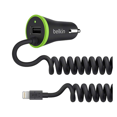 Belkin - 3.4a Car Charger, Coiled Lightning Cable And Usb F8j154bt04-Blkp
