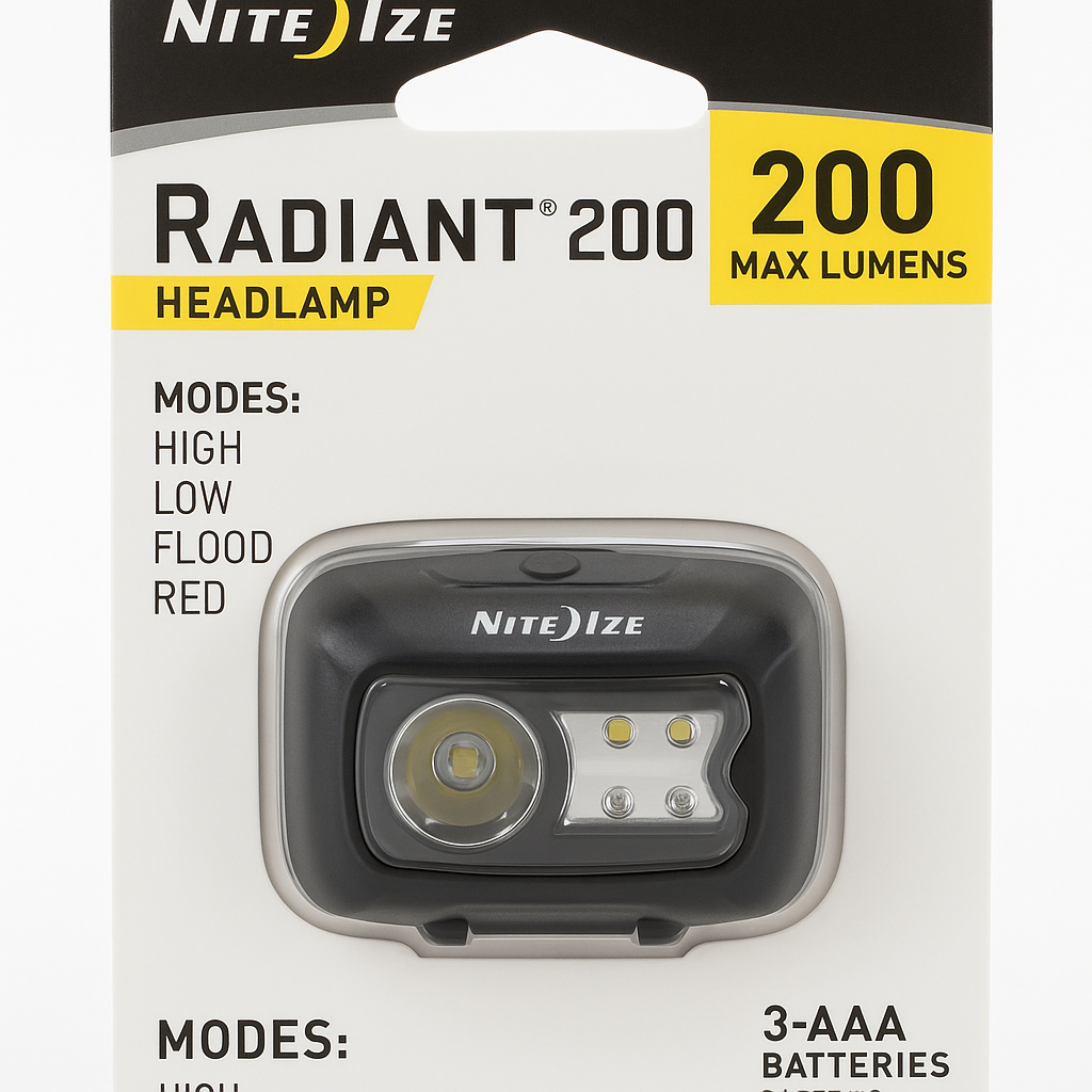 Nite Ize Radiant 200 Headlamp, 200 Lumen Headlight With Red + White Led'S, Water Resistant With Four Modes