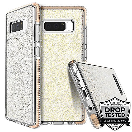 Prodigee [Super Star] For Samsung Galaxy Note 8 Cover 6.3" Super Slim & Protective Case, Gold Clear Transparent Dual Material Bumper 2 Meter Military Grade Certified Drop Shock Test