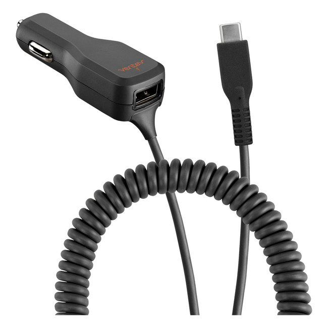 Ventev - Car Charger Usb-C 4a With Extra Usb Black