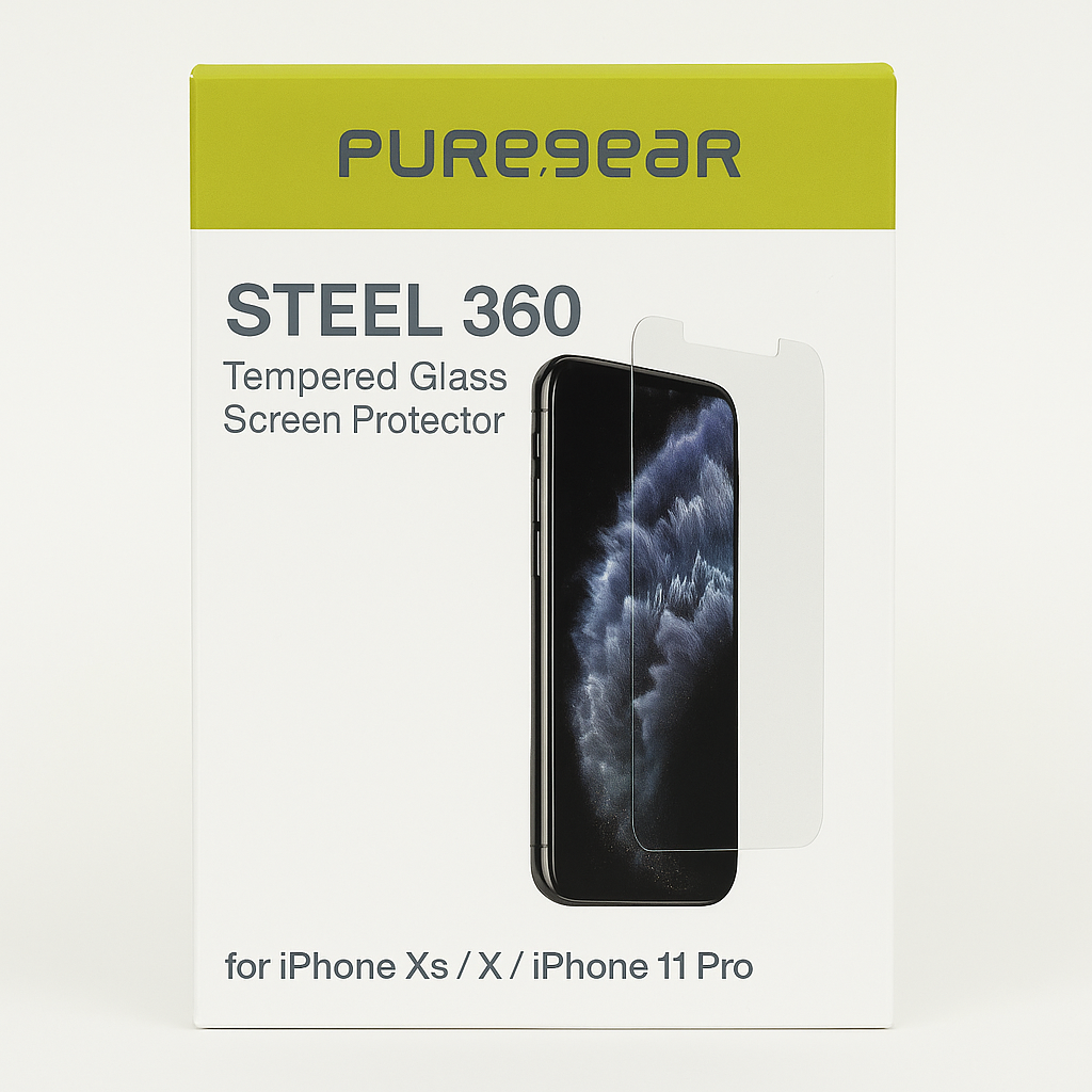 Puregear Steel 360 Tempered Glass Screen Protector For Iphone Xs/Iphone X/Iphone 11 Pro + Alignment Tray + Pure Pledge Program ($100 Reimbursement Toward The Repair Of Broken Screen Guarantee)