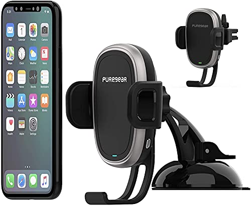 Puregear Autogrip 7.5w/10w Qi-Certified Wireless Car Charger, Self-Gripping System, 3ft. Usb-C Charging Cable, Air Vent Clip + Dash Mount, For Qi Enabled Phone - Iphone 13/12, Galaxy S21/20, & More