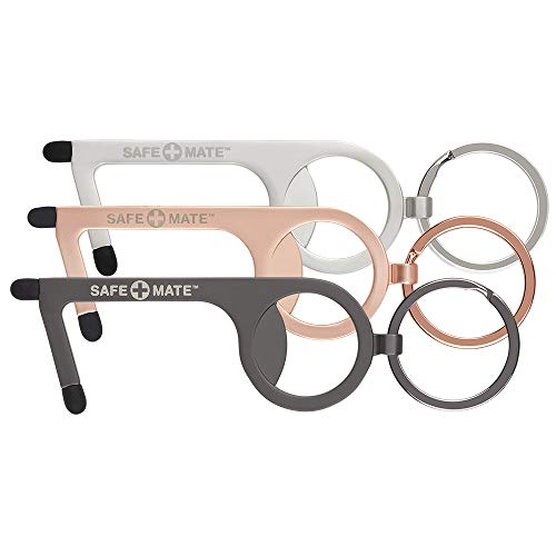 Safe-Mate X Case-Mate - Touchless Door Opener - Touch Free Tool - Keyring - Stylus, 3 Pack - Black / Silver / Rose Gold, 3 Pack