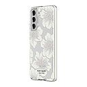 Kate Spade New York Defensive Hardshell Case Compatible With Samsung Galaxy S21 5g - Hollyhock Floral Clear/Cream With Stones/Cream Bumper