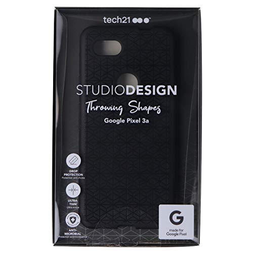 Tech21 Protective Google Pixel 3a Case Slim Lightweight Cover - Studio Design Throwing Shapes - Black