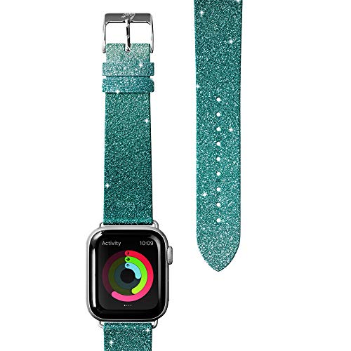 Laut - Ombre Sparkle Watch Strap Compatible With Apple Watch Series 1/2/3/4/5 | Genuine Leather | Gradient Effect | Stainless Steel Clasp & Connectors (38mm / 40mm • Mint)