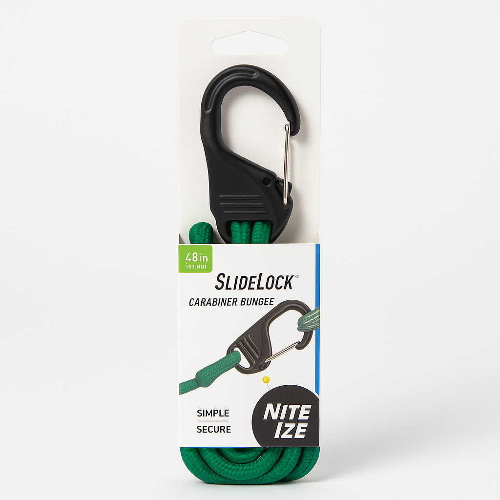 Nite Ize, Inc. Bsl48-17-R3 Nite Ize Slidelock, Premium Tie-Down With Slide-To-Lock Steel Carabiner, 48 Inches, Green Bungee Cord