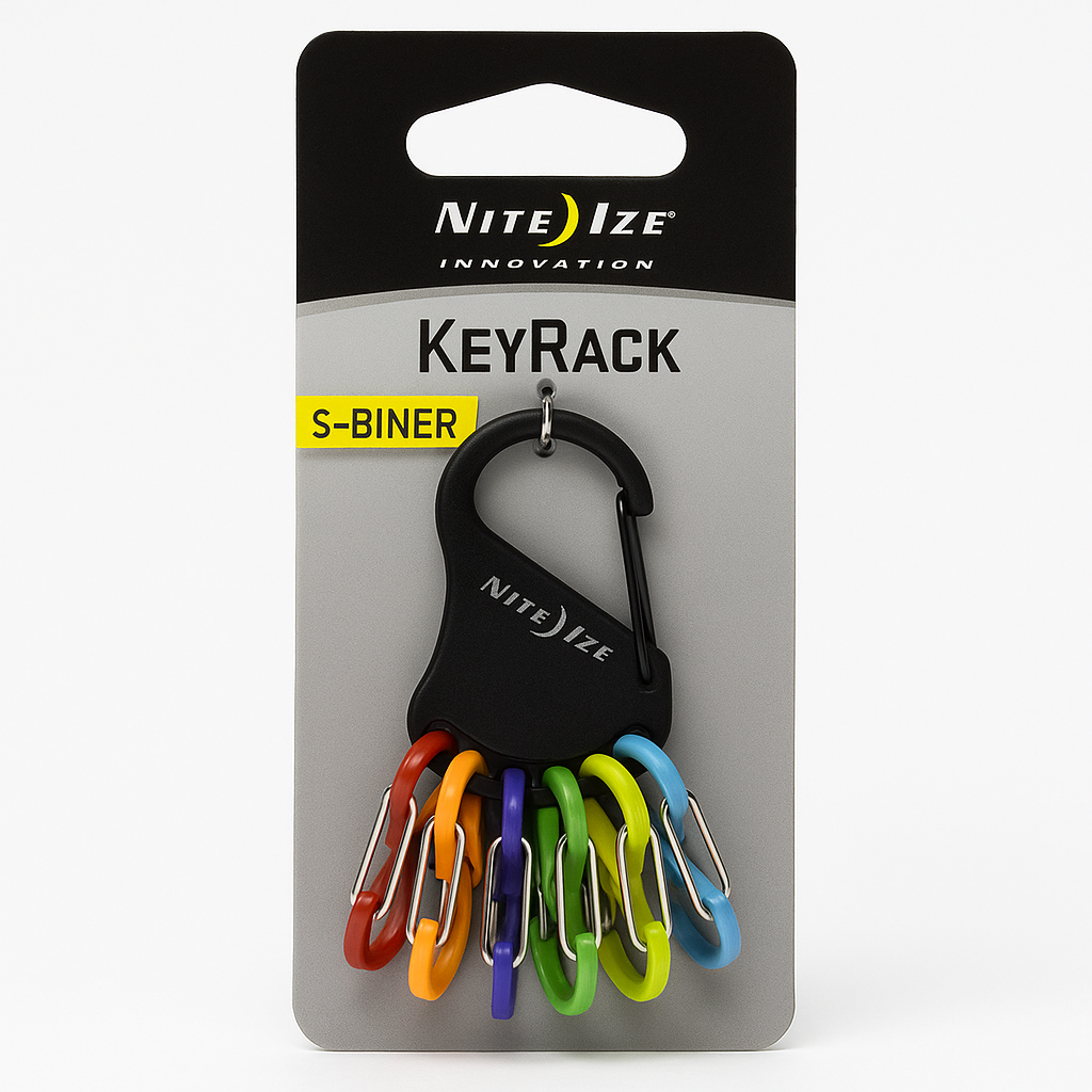 Nite Ize Keyrack, Stainless Steel Carabiner Key Chain With 6 Colorful Plastic S-Biners To Hold + Identify Keys, Bright Multi Colored