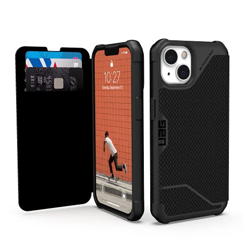 Urban Armor Gear Uag Designed For Iphone 13 Case Kevlar Black Flip Folio Cover With Card Slots And Viewing Stand Feather-Light Rugged Metropolis Protective Cover, [6.1 Inch Screen]
