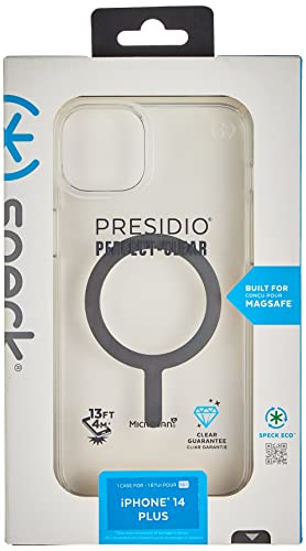 Speck Clear Iphone 14 Plus Case - Drop Protection, Scratch Resistant, Dual Layer Slim Phone Case For 6.7 Inch Iphones 14 Plus - Magsafe Compatible - Anti-Yellowing - Presidio Perfect - Clear/Silver
