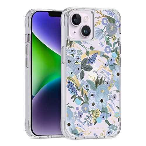 Rifle Paper Co. Iphone 14 Plus Case [Compatible With Magsafe] [10ft Drop Protection] Cute Iphone Case 6.7" With Floral Pattern, Anti-Scratch Tech, Shockproof Material, Slim Fit - Garden Party Blue