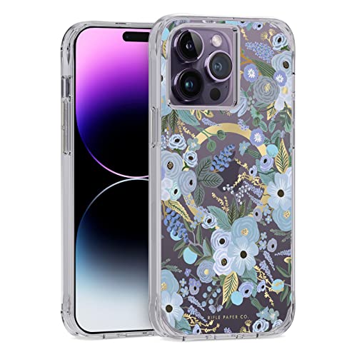 Rifle Paper Co. Iphone 14 Pro Max Case [Compatible With Magsafe] [10ft Drop Protection] Cute Iphone Case 6.7" With Floral Pattern, Anti-Scratch Tech, Shockproof Material, Slim Fit - Garden Party Blue