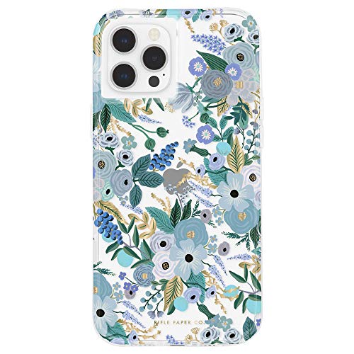 Rifle Paper Co - Case For Iphone 12 Pro Max (5g) - 10ft Drop Protection - Gold Foil Elements - 6.7 Inch - Garden Party Blue