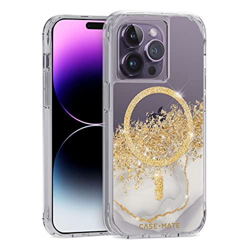 Case-Mate Iphone 14 Pro Case - Karat Marble [10ft Drop Protection] [Compatible With Magsafe] Magnetic Cover With Cute Bling Sparkle For Iphone 14 Pro 6.1", Anti-Scratch, Shock Absorbent, Slim Fit