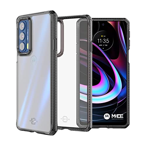 Itskins Hybrid // Clear Compatible With Moto Edge 2021, Protective Phone Case, Slim Hybrid Case, Anti-Yellowing, And Heavy Duty Shockproof Cover, Military Phone Case - Black And Transparent