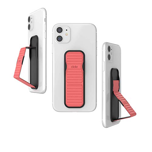CLCKR CELL PHONE GRIP AND EXPANDING STAND, UNIVERSAL PHONE GRIP HOLDER WITH MULTIPLE VIEWING ANGLES FOR IPHONE 14/13/12, SAMSUNG GALAXY S22 AND MORE, PHONES, TABLETS, CORAL PEBBLED LINES