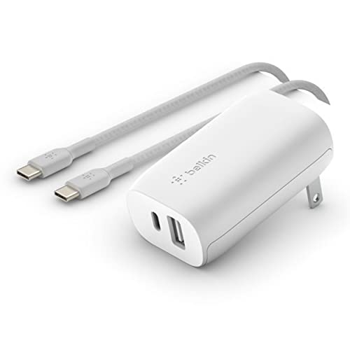 Belkin 24w Dual Port Usb Wall Charger W/ Usb-C Cable Included - Fast Charging Iphone 16 Charger For Power Bank, Ipad & Ipad Pro, Samsung Galaxy S25, Google Pixel, & More