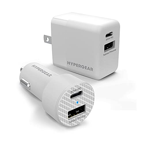 HYPERGEAR 20W USB-C PD DUAL OUTPUT WALL + PORTABLE CHARGER COMPATIBLE WITH IPHONE 14/13/12/PRO/PRO MAX, GALAXY S23/S22/S21 NOTE20 & MORE [WHITE] 15408