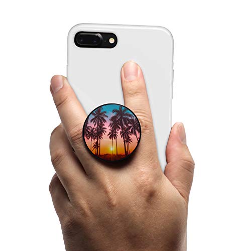Collapsible Magnet Phone Grip, Stand, And Mount-Flexible Soft Middle Allows For A Comfortable Fit-Mounts To Any Metal Surface. Cell Phone Grips By Coolgrips-Palm Tree Sunset