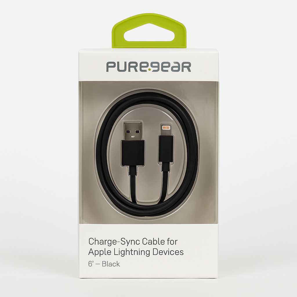 Puregear Charge-Sync Cable For Apple Lightning Devices 6' – Black