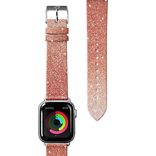 Laut - Ombre Sparkle Watch Strap Compatible With Apple Watch Series 1/2/3/4/5 | Genuine Leather | Gradient Effect | Stainless Steel Clasp & Connectors (38mm / 40mm • Peach)