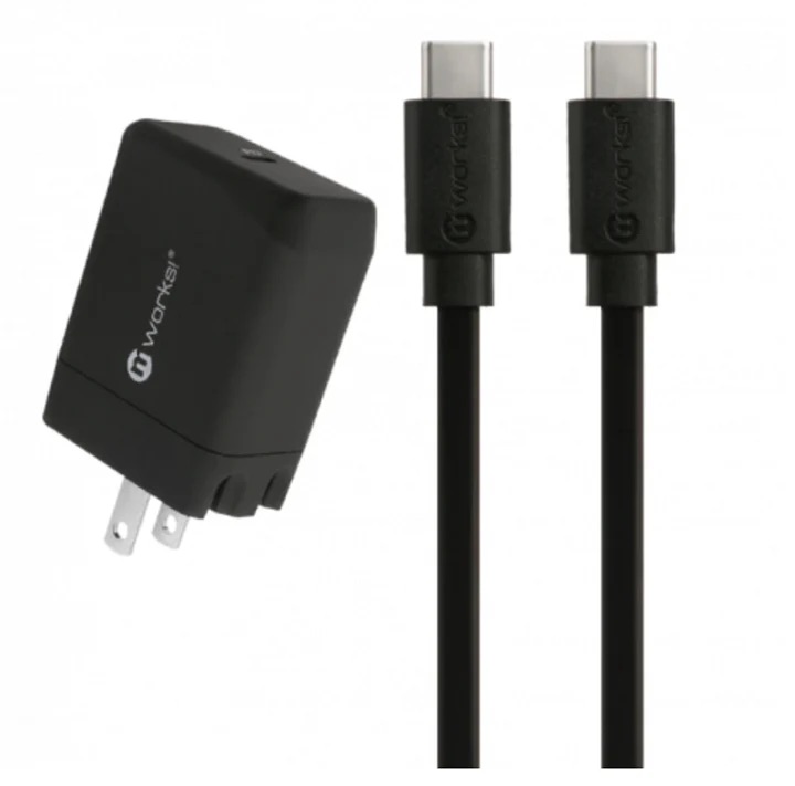 Mworks! Mpower! Flat 6-Ft Usb-C To Usb-C Cable And Pd Wall Charger - Black