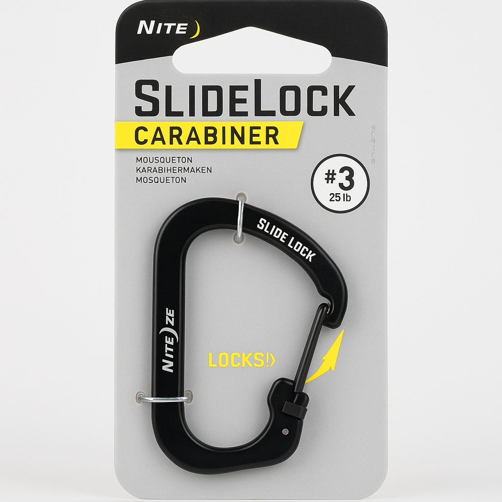 Nite Ize Slidelock Stainless Steel, Locking Carabiner Clip, Size #3, Black