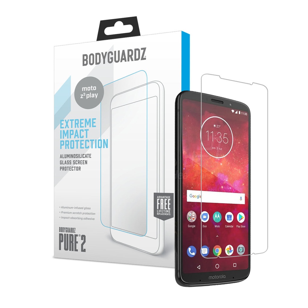 Bodyguardz Pure 2 Premium Glass Screen Protector For Moto Z3 Play - Clear