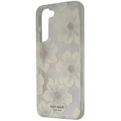 Kate Spade New York Defensive Hardshell Case For Samsung Galaxy S22+ (Plus) - Hollyhock Floral Clear/Cream With Stones/Cream Bumper
