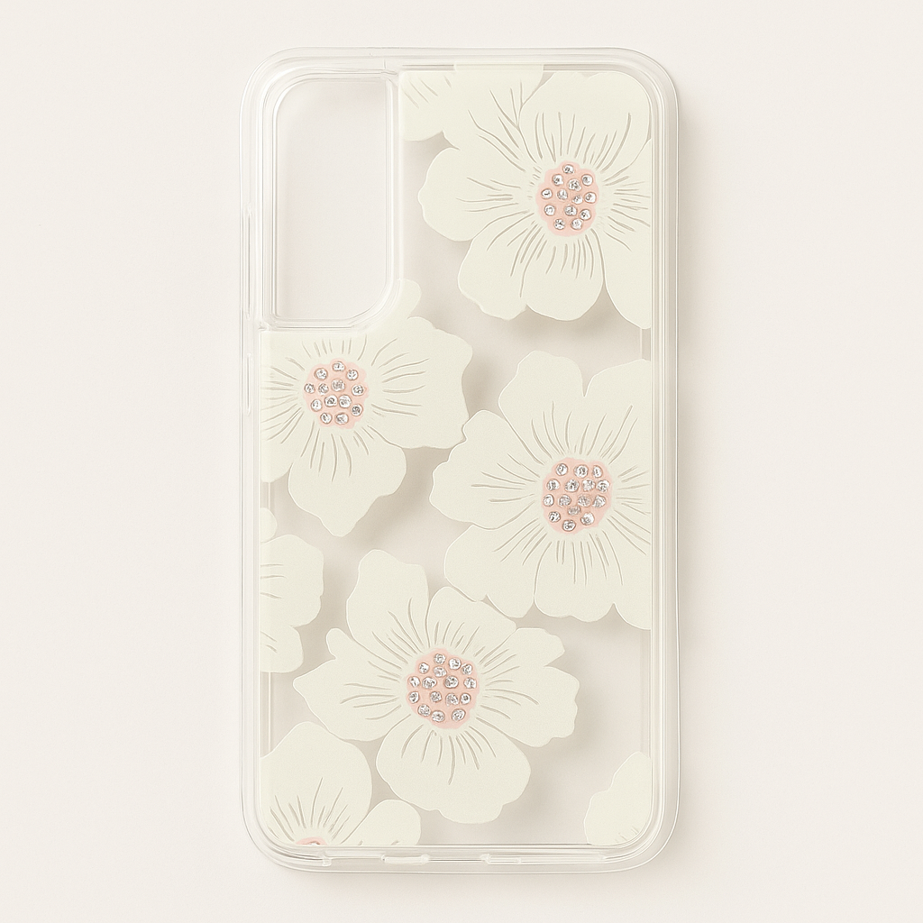 Kate Spade New York Samsung Galaxy S22 Protective Hardshell Phone Case - Hollyhock Floral With Stones