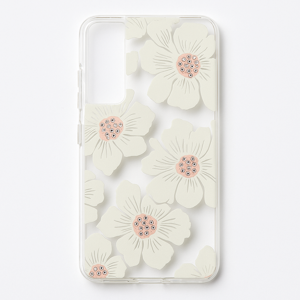 Kate Spade New York Samsung Galaxy S22 Protective Hardshell Phone Case - Hollyhock Floral With Stones