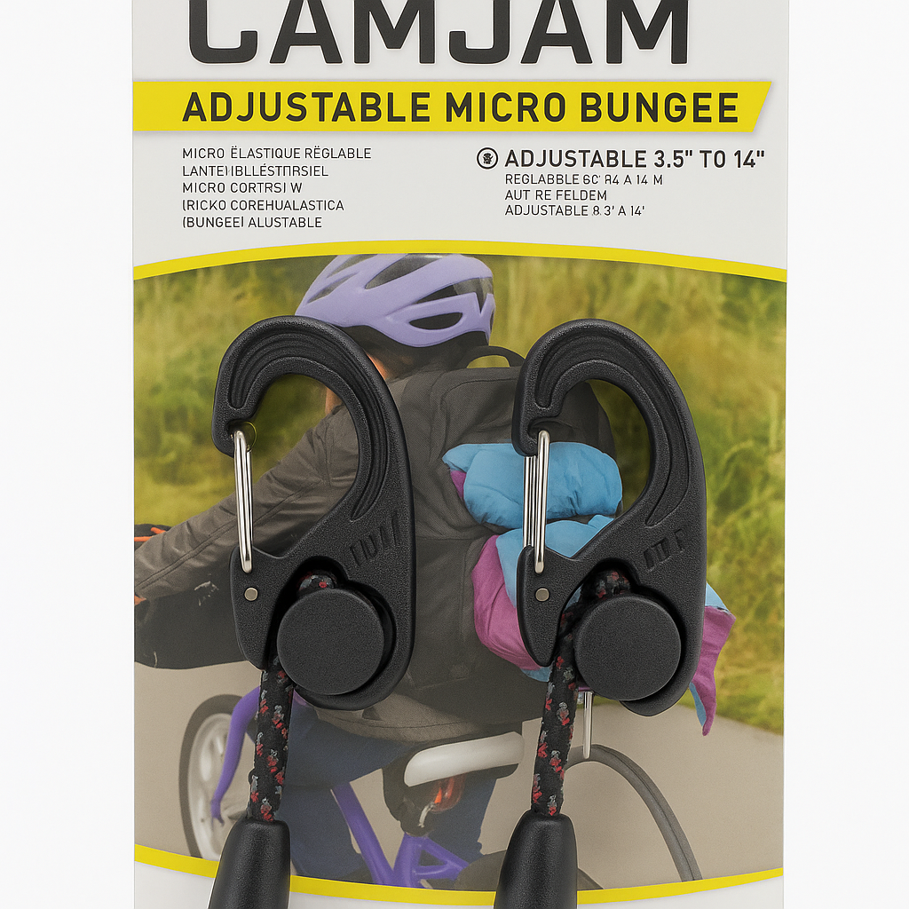 Nite Ize Camjam Adjustable Micro Bungee Cord, Mini Bungee Cord With Camjam Carabiner Ends + Adjustable Length 3.5" - 14"