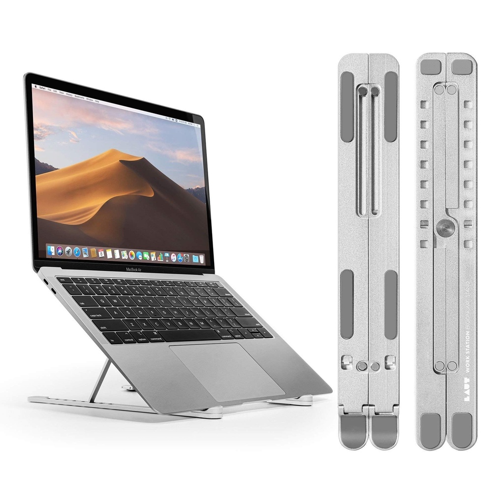 LAUT - Work Station Laptop/Tablet Stand | Compact & Fold-Away Design | 8 Working Angles | 12”~17” Laptops & All Tablets • Silver