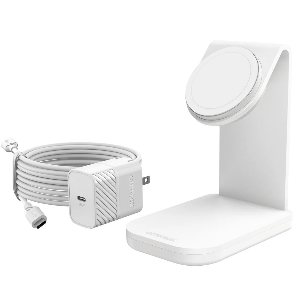 Otterbox Wireless Charging Stand For Magsafe (Mfi Approved -15w) - Includes 20w Wall Charger & 2m (6.6ft) Usb-C To Usb-C Cable - Brilliant Opera (White)