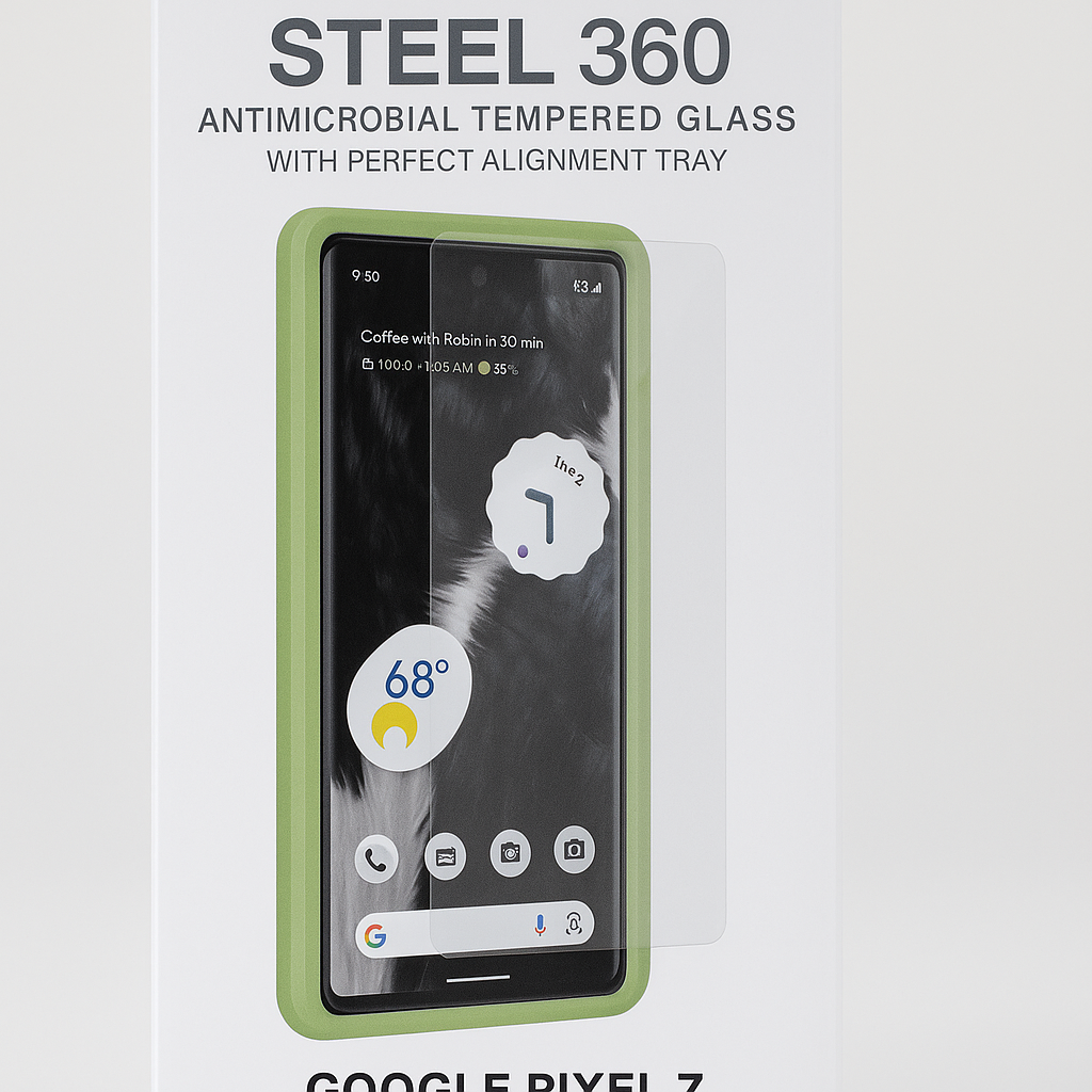 Puregear Google Pixel 7 Steel 360 Antimicrobial Tempered Glass Screen Protector With Perfect Alignment Tray