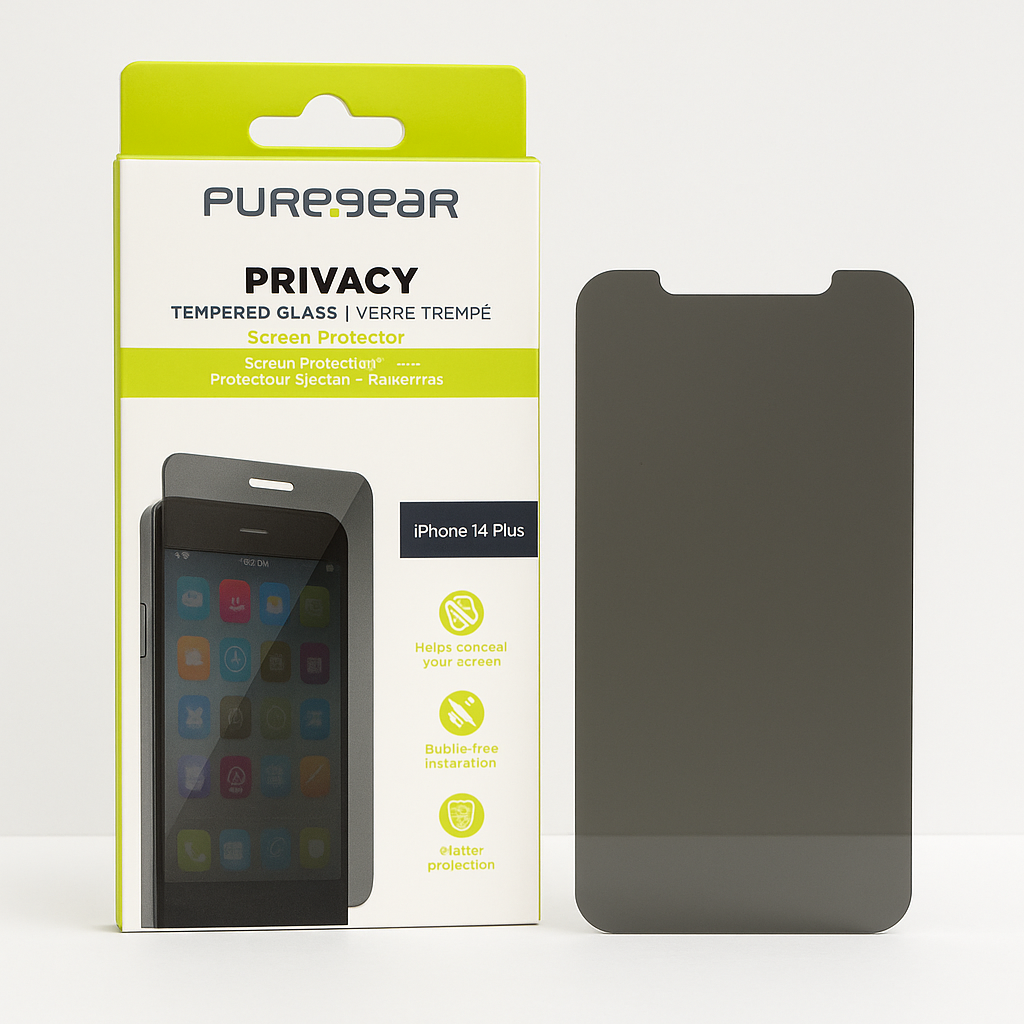 Puregear 2-Way Privacy Tempered Glass Screen Protector Compatible W/ Apple Iphone 14 Plus 6.7" (2022), Self Alignment Installation Tray, Touch Sensitive, Case Friendly, Anti-Fingerprint Coating, Lifetime Replacement, Protect Your Privacy Conceal Your Screen