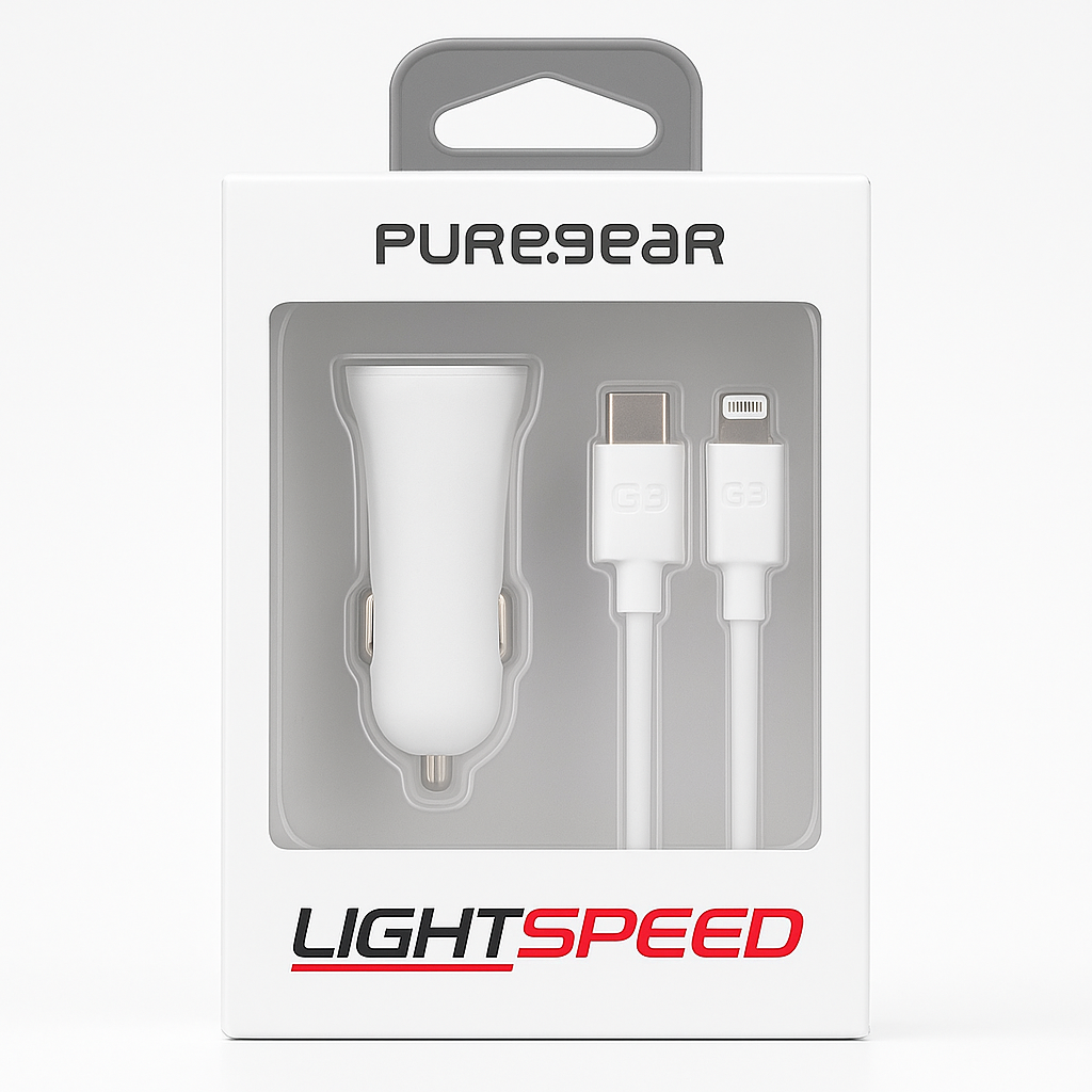 Puregear Lightspeed - 20w Single Usb-C Pd Car Charger + Lightning To Usb-C Cable -White