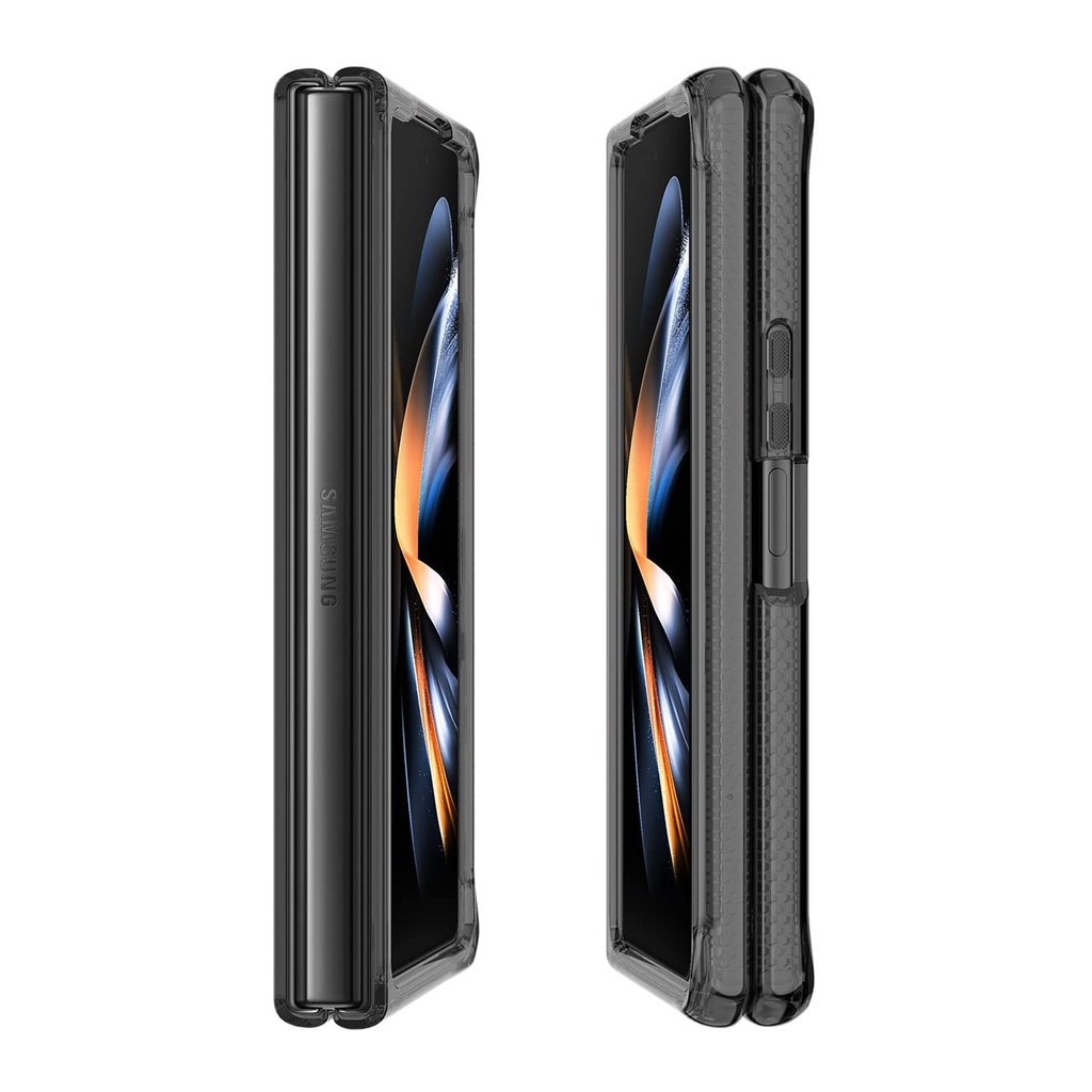 Itskins Hybrid R // Clear Compatible With Galaxy Z Fold4 5g, Protective Phone Case, Slim Hybrid Case, Shockproof Cover, Anti-Yellowing, And Military Grade Phone Case - Smoke And Transparent