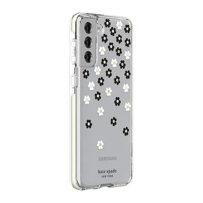 Kate Spade New York Defensive Hardshell Case Compatible With Samsung Galaxy S21+ 5g - Scattered Flowers Silicone,Lightweight Black/White/Gold Gems/Clear/White Bumper