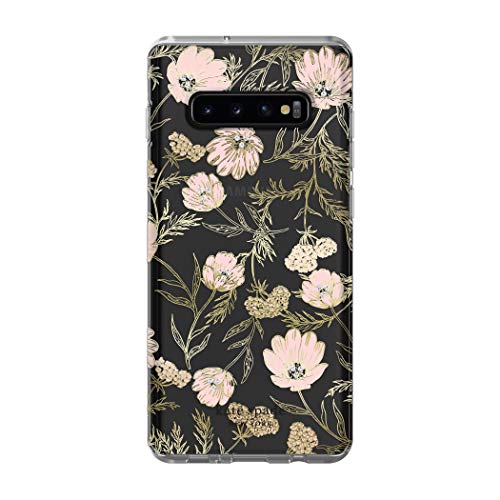 Kate Spade New York Phone Case | For Samsung Galaxy S10 Plus | Protective Clear Crystal Hardshell Phone Cases With Slim Floral Design And Drop Protection - Blossom Pink/Gold With Gems