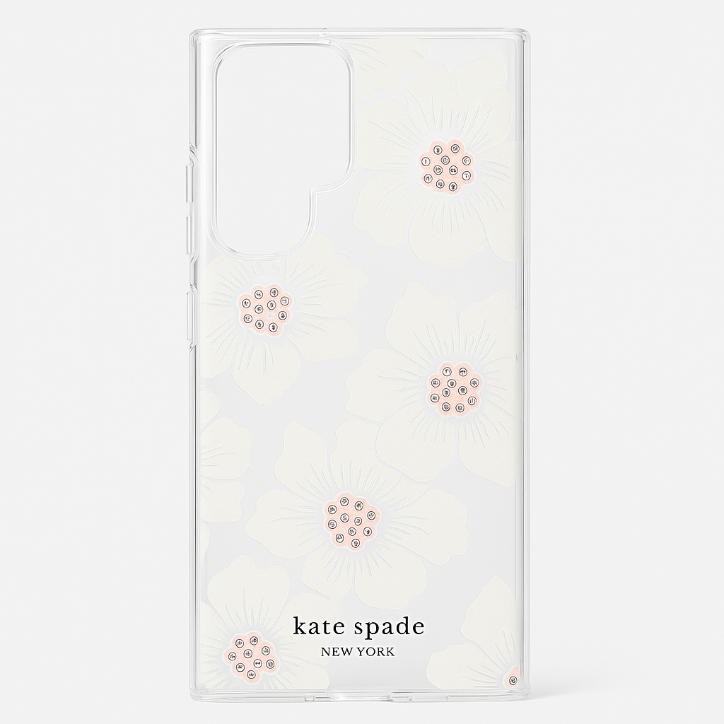 Kate Spade New York Protective Hardshell Case For Samsung Galaxy S22 Ultra - Hollyhock Floral Clear/Cream With Stones