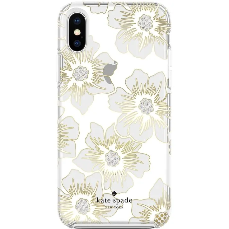 Kate Spade New York Protective Hardshell Case For Iphone Xs & Iphone X - Hollyhock Floral Clear/Cream With Stones