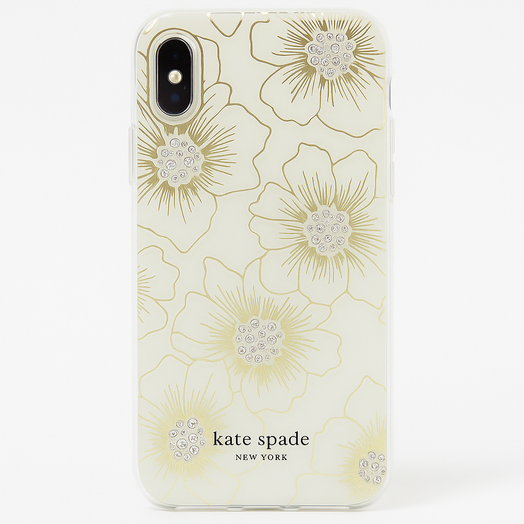 Kate Spade New York Protective Hardshell Case For Iphone Xs & Iphone X - Hollyhock Floral Clear/Cream With Stones
