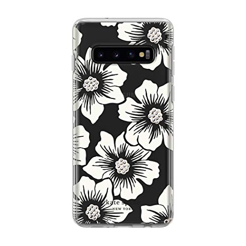 Kate Spade New York Phone Case | For Samsung Galaxy S10 | Protective Clear Crystal Hardshell Phone Cases With Slim Design And Drop Protection - Hollyhock Floral Clear/Cream With Stones