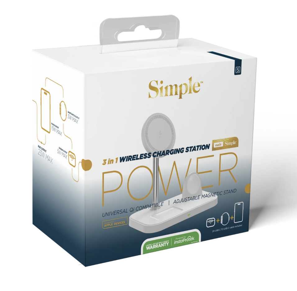 SIMPLE 3-IN-1 WIRELESS CHARGER STATION - DESIGNED FOR APPLE DEVICES - IPHONE, APPLE WATCH, AIR PODS
