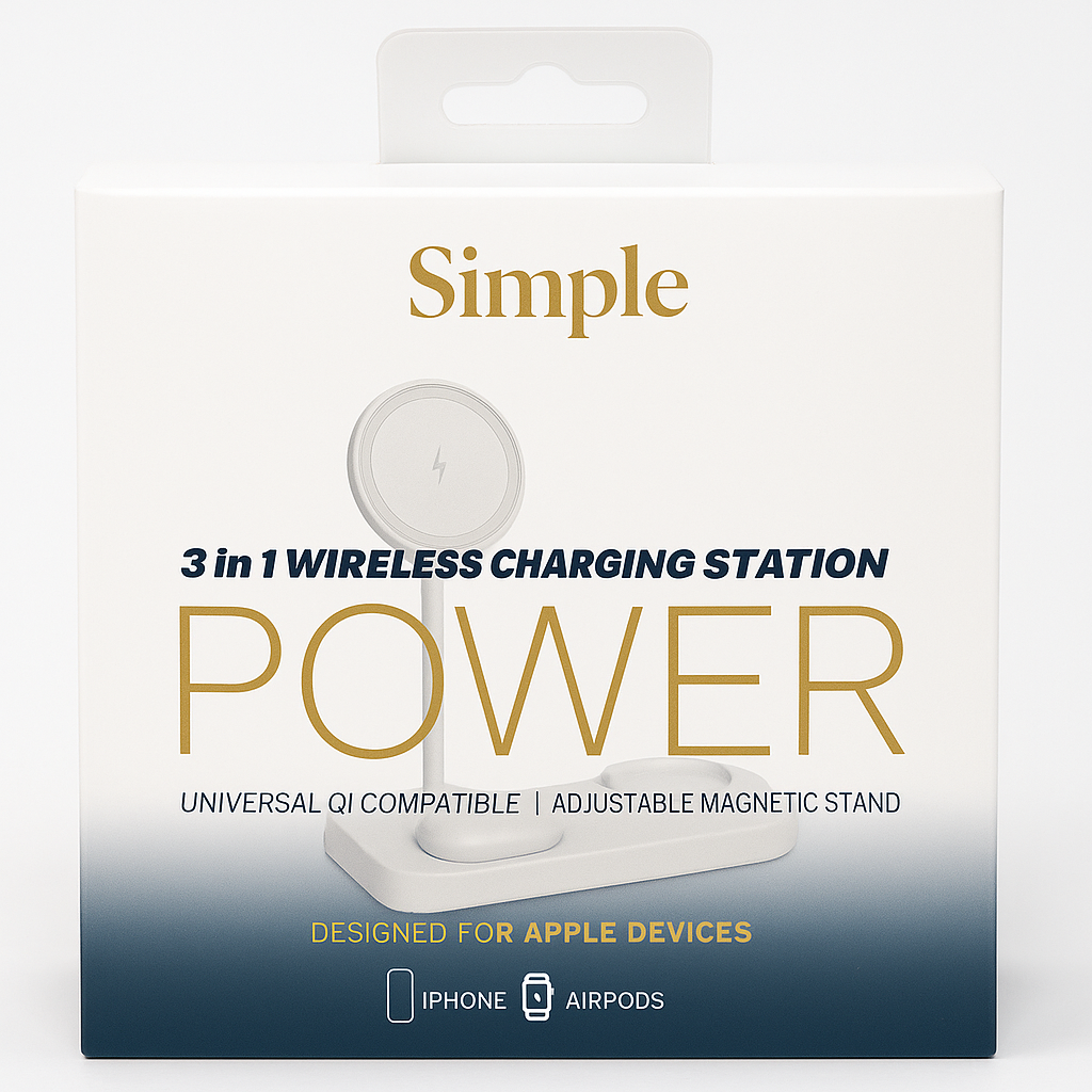 Simple 3-In-1 Wireless Charger Station - Designed For Apple Devices - Iphone, Apple Watch, Air Pods