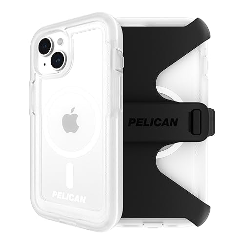 Pelican Voyager - Iphone 15 Plus Case 6.7" [Compatible With Magsafe] [Anti-Yellow] Magnetic Charging Phone Case With Belt Clip Holster Kickstand [18ft Military Grade Drop Protection] - Clear