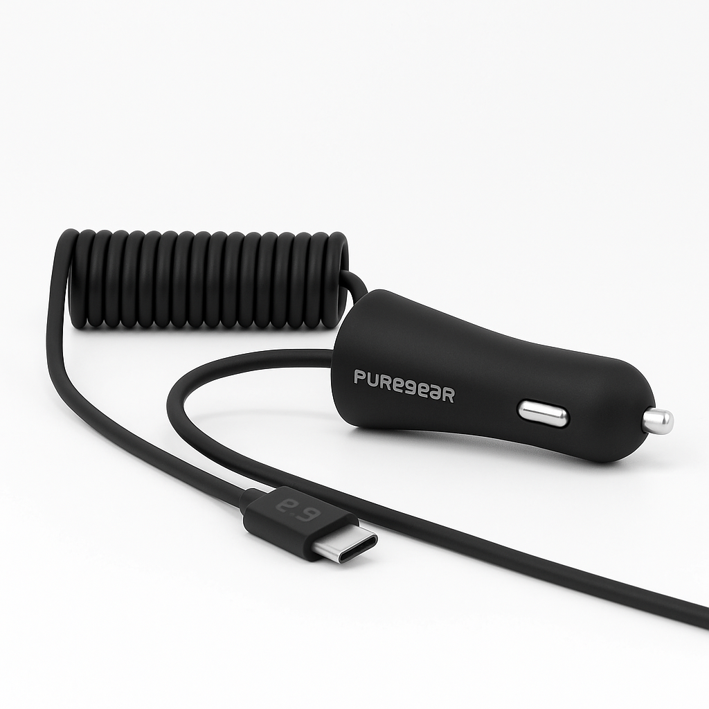 Puregear 5ft Coiled 15w/3a Vehicle Car Charger For Usb-C Type C Devices - Black
